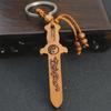 Mahogany Car Keychain with Sword Pendant - Portable Wood Carving Craft