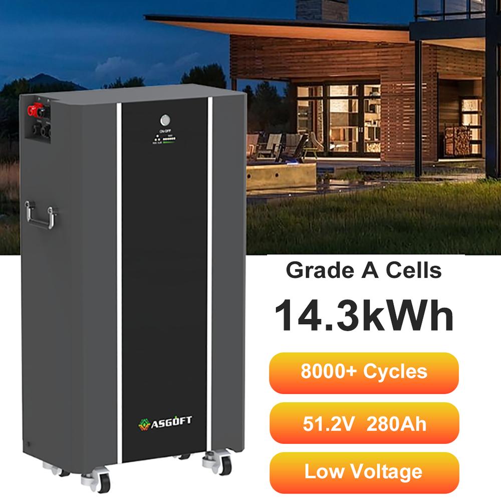 EU Stock Split Home Energy Storage 14.3kWh 15kwh 20kwh 30kWh LiFePO4 Battery with CAN Communication 51.2V 280Ah System