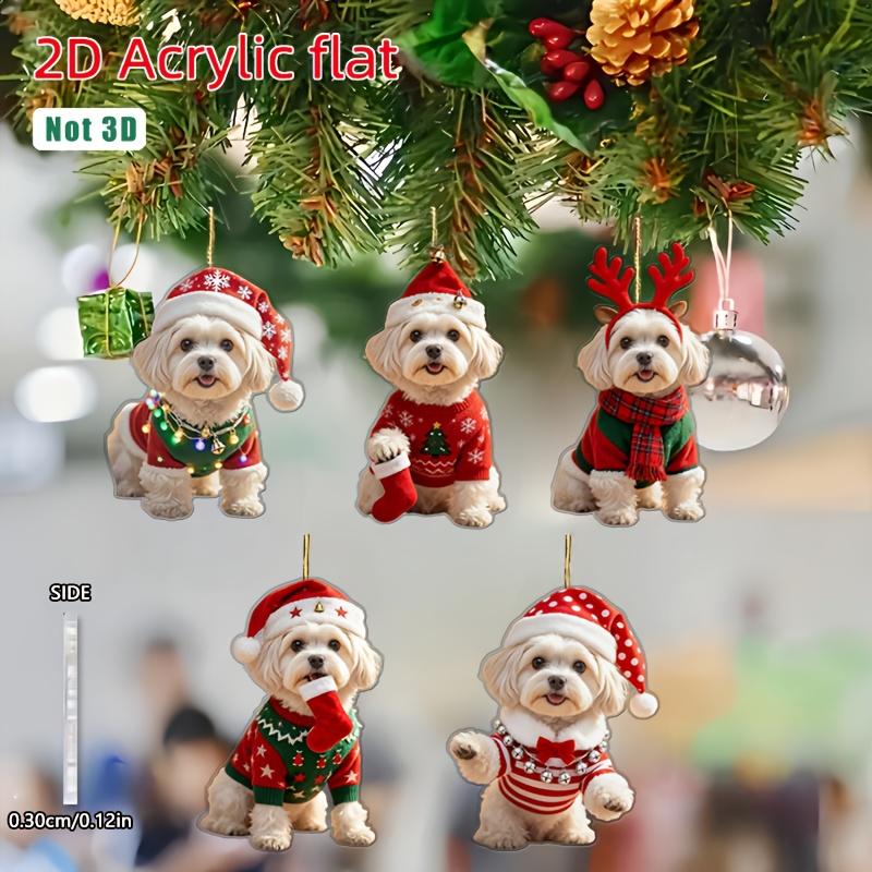 Christmas 2D Acrylic Animal Pendants Xmas Tree Bichon Frise Drop Ornaments Decorations Christmas Eve Hangings Navidad Supplies