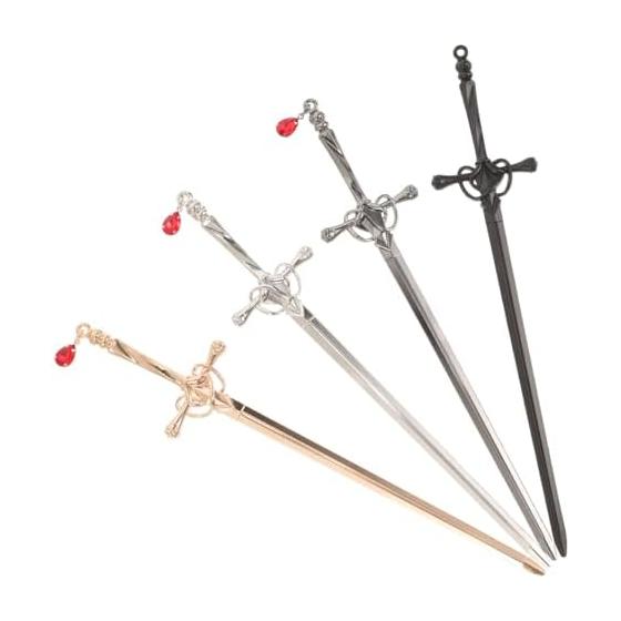 [BESTOYARD] U-Shaped Hairpin, Simple Metal Sword Shape Long Hair Stick, Single Prong Hairpin, Dragonfly Bead Red Hairpin, Everyday Use, Simple