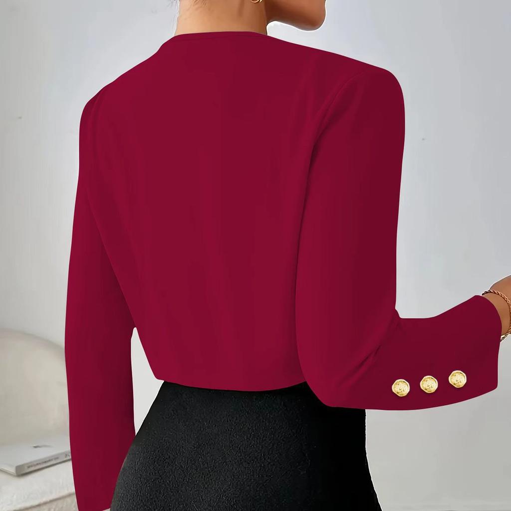 Женский повседневный однотонный приталенный пиджак-костюм с плиссированным воротником и длинными рукавами