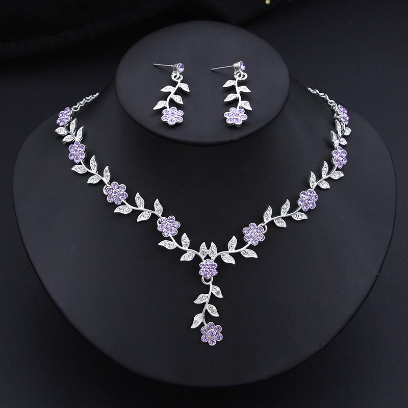 Fashion Pendants Necklace Earrings Sets for Women Flower Jewelry Set Bridal Wedding Choker Necklace Set Accessories