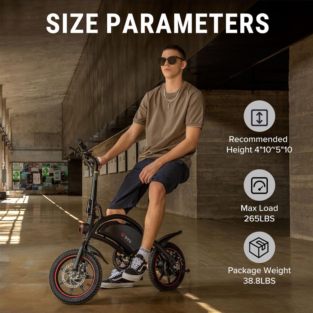 Электровелосипед DYU D3F 14" Мотор 250 Вт Складной Городской Электровелосипед 36В 10Ач Двойной Дисковый Тормоз Максимальная Скорость 25 км/ч Максимальная Нагрузка 120 кг