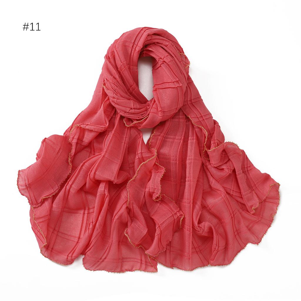 Good Quality Luxury Silver Thread Crepe Plaid Shawl Scarf Polyester Gilt Shiny Headscarf Head Covering Women Hijab