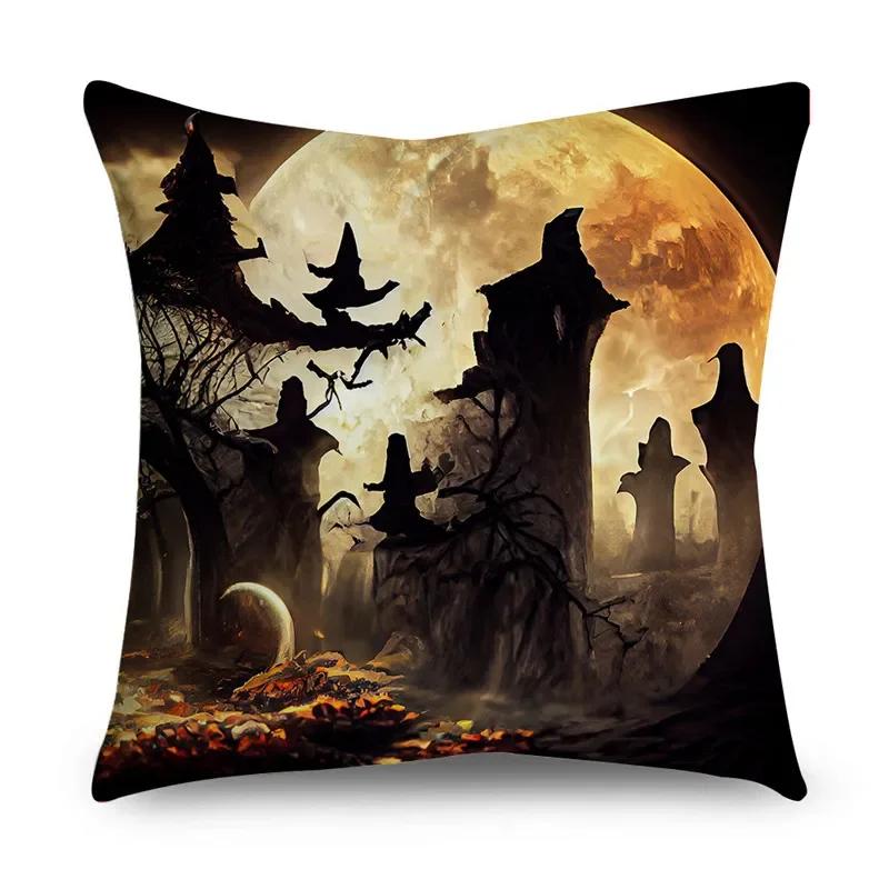 Halloween Horror Pumpkin Bat Print Pattern Cushion Cover Home Living Room Sofa Decoration Polyester Zipper Pillow