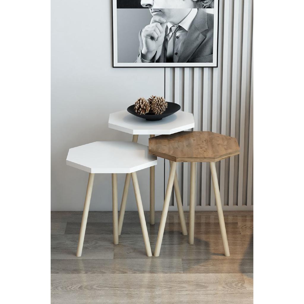 3-х предметный журнальный столик и набор журнальных столиков, восьмиугольный журнальный столик, набор журнальных столиков с деревянной ножкой и грабом