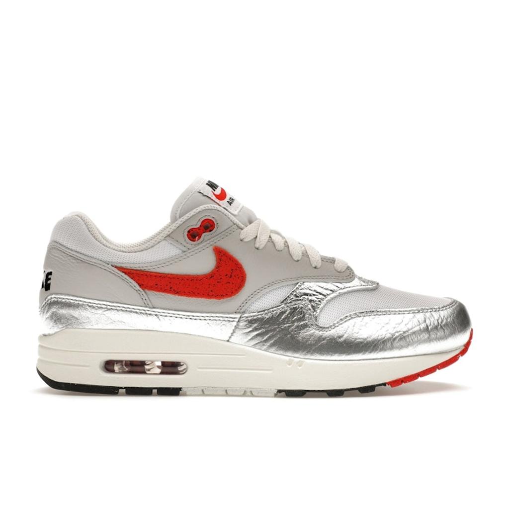 Nike Air Max 1 Premium SE Hot Sauce Men Sneakers Silver White Chile-Red HF7746-100