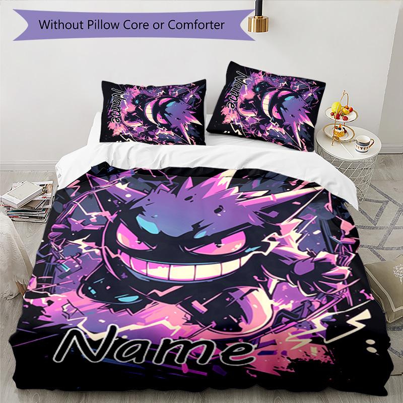3pcs Gengar1 Cover Set - Personalized Name, HD Printed Bedding with 1 Cover and 2 Pillowcases - Perfect for Home Decor, Easy Care