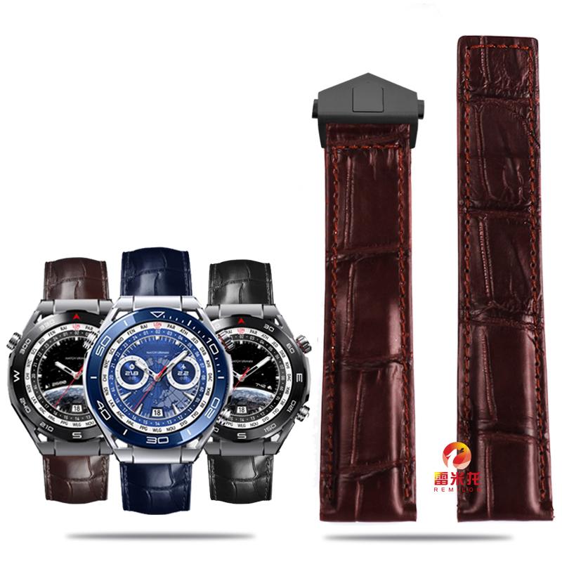 For Ultimate Crocodile Leather Watcband Huawei Watch GT3 Honor Smart Strap Casual Business TAG HEUER Bracelet Blue Black 22mm