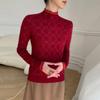 High-End Women's Cashmere Knit Lace Top - Long Sleeve, Half High Collar, Mesh Base Layer for Spring & Autumn