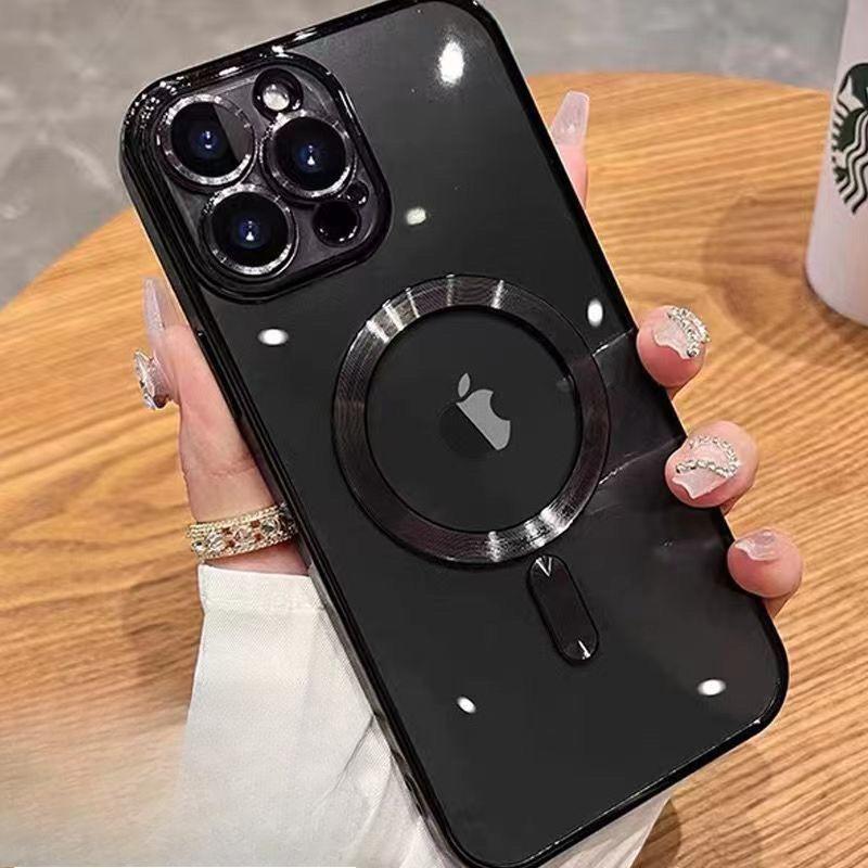Подходит для iPhone16Pro Гальванизированный Магнитный Чехол для Телефона Apple 15 Мягкий Чехол Полное Покрытие 14 Прозрачный 13pro Защитный Чехол