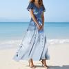 Women's Casual Fashion Print Long Dresses V-Neck Short Sleeve Dresses