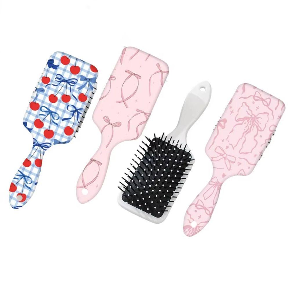 Bowknot Cherry Pattern Air Cushion Hair Brush Portable Detangling Brush for Women & Girls
