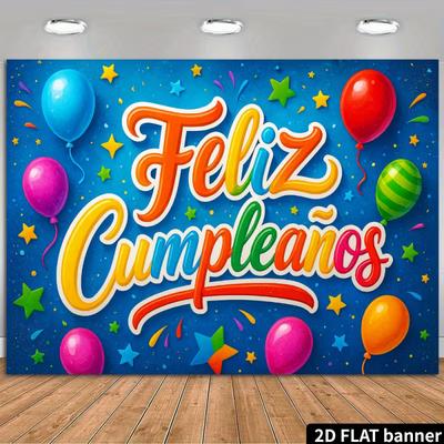 Двумерный фон "С Днем Рождения" Feliz Cumpleaños - Цветные Звезды и Шары Баннер для Украшения Детского Дня Рождения