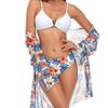 Floral Low Waist Bikini Set Cover Up Swimsuit For Women Push Up Long Sleeve Three Pieces Swimwear