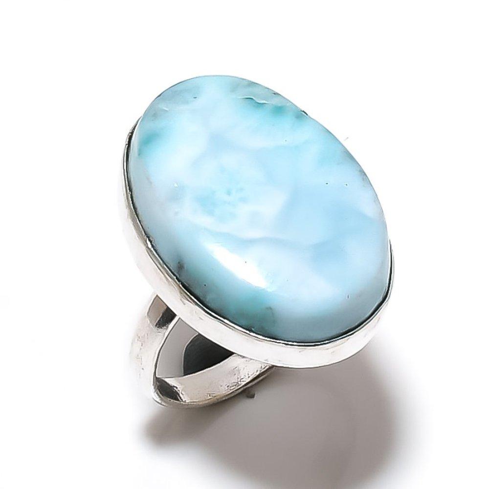 Caribbean Larimar Handmade 925 Sterling Silver Jewelry Ring Size 7 C5d99