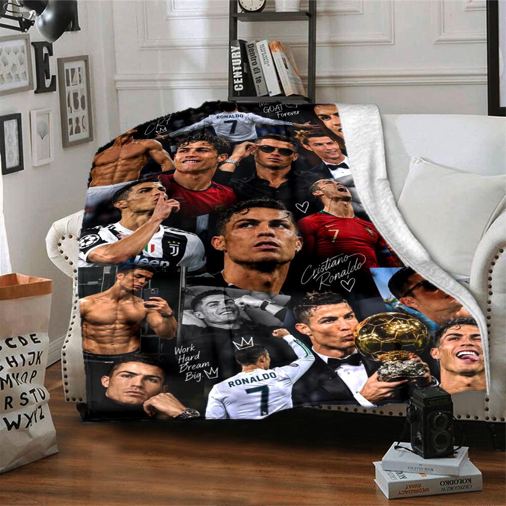 Football Superstar Multi‑Image Collage Flannel Throw Blanket, Soft Warm Cozy Bed Sofa Cover for Sports Fan Home