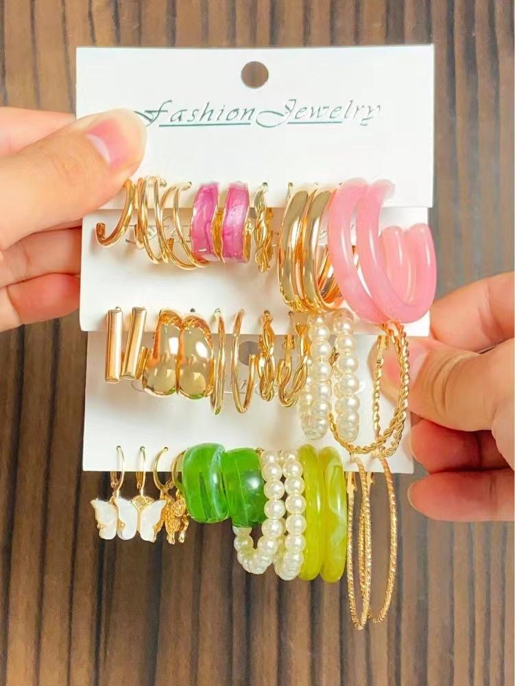 2026 Взрывные Серьги Серьги Геометрические Квадратные Серьги Ретро Жемчуг Набор Открыток Сплав Серьги Комбинация Серег