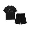 Letter Logo Print Crew Neck Short Sleeve T-Shirt And Loose Five-Point Shorts Casual Sports Set Men Sets Black ATST631-1+AKST453-1