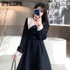 Oversized Women's Autumn and Winter Retro Court Bottomed Dress with Double Collar and Waistband Temperament Over Knee Skirt