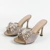 Liyke Brand Design Color Crystal Pearl Bowknot High Heels Slippers Lady Mules Summer Shoes Women Party Dress Sandals Size 43