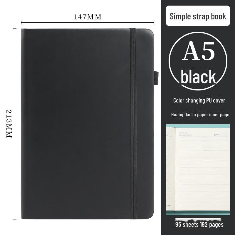 «Блокнот формата А5 в твердом переплете с полиуретановым ремешком, настраиваемым логотипом, свежим и простым дизайном»