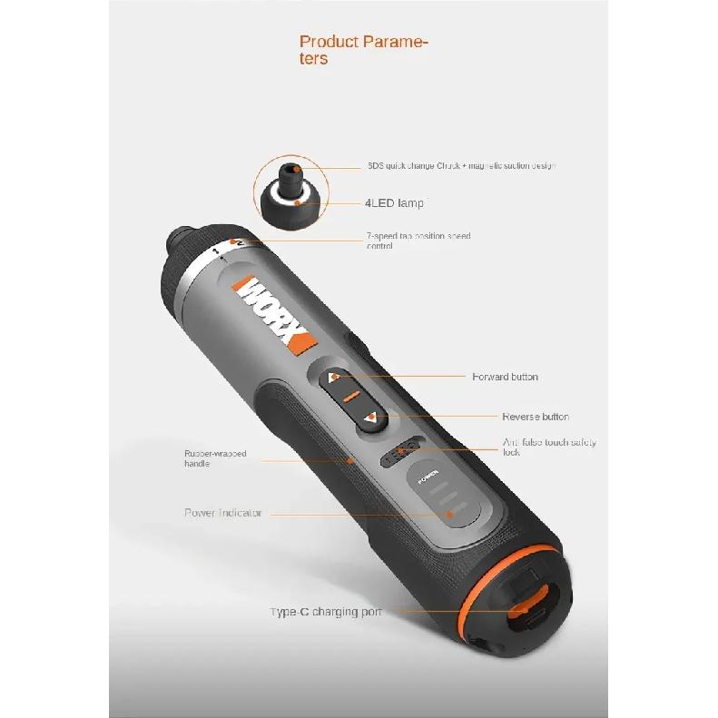 WORX WX242 4V Electrical Screwdriver Set Smart Cordless Electric Screwdrivers USB Rechargeable 30 Bit Mini Drill Power Tool work