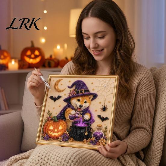 Хэллоуин Декор Щенка-Ведьмы Набор для Рисования с Искусственным Жемчугом, Призрак 3D Арт Поделка Снятие Стресса для Взрослых Новичков, Домашний Декор Стен, Подарок Своими Руками Милая Вечеринка