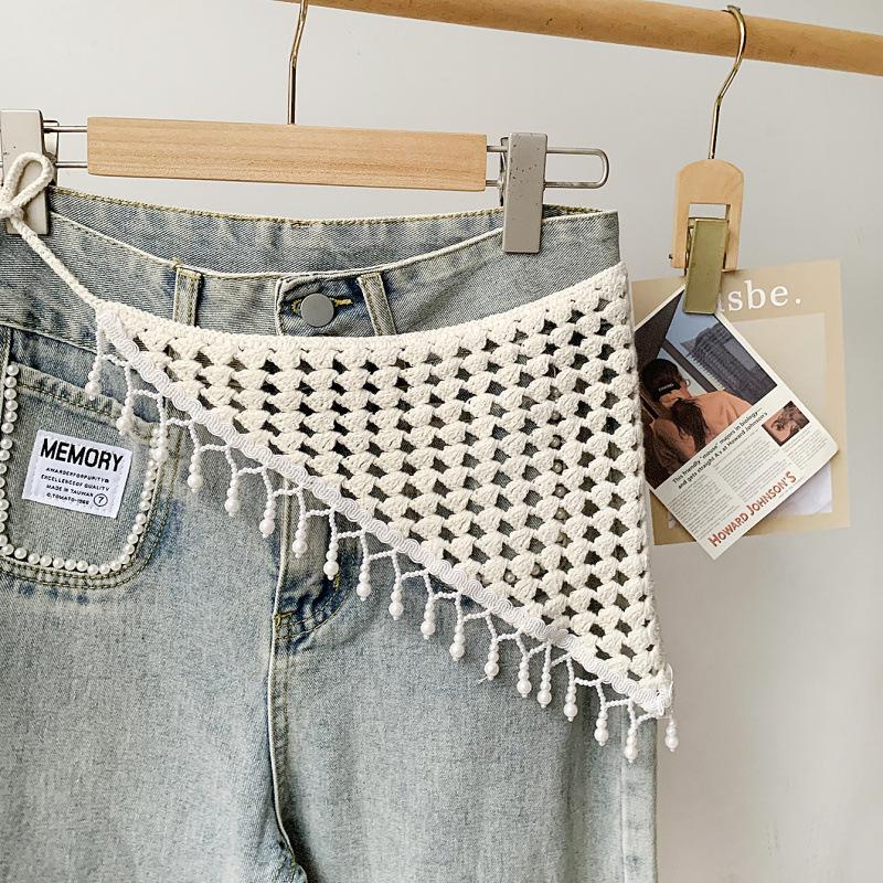 Lace Hollow Fringed Fart Curtain Triangular Waist Scarf Shawl Jeans Stacked Artifact Hips Thin Skirt