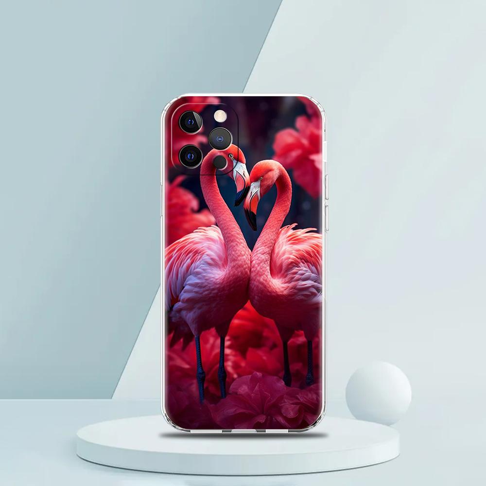 Для iPhone 15 16 14 13 12 mini 11 Pro Max XS X XR SE 7 8 Plus Силиконовый прозрачный чехол милый Розовые фламинго лист Чехол для телефона