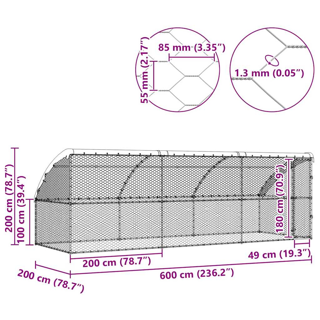 Dog Kennel 3 pcs Silver 6 x 2 x 2 m Galvanized Steel