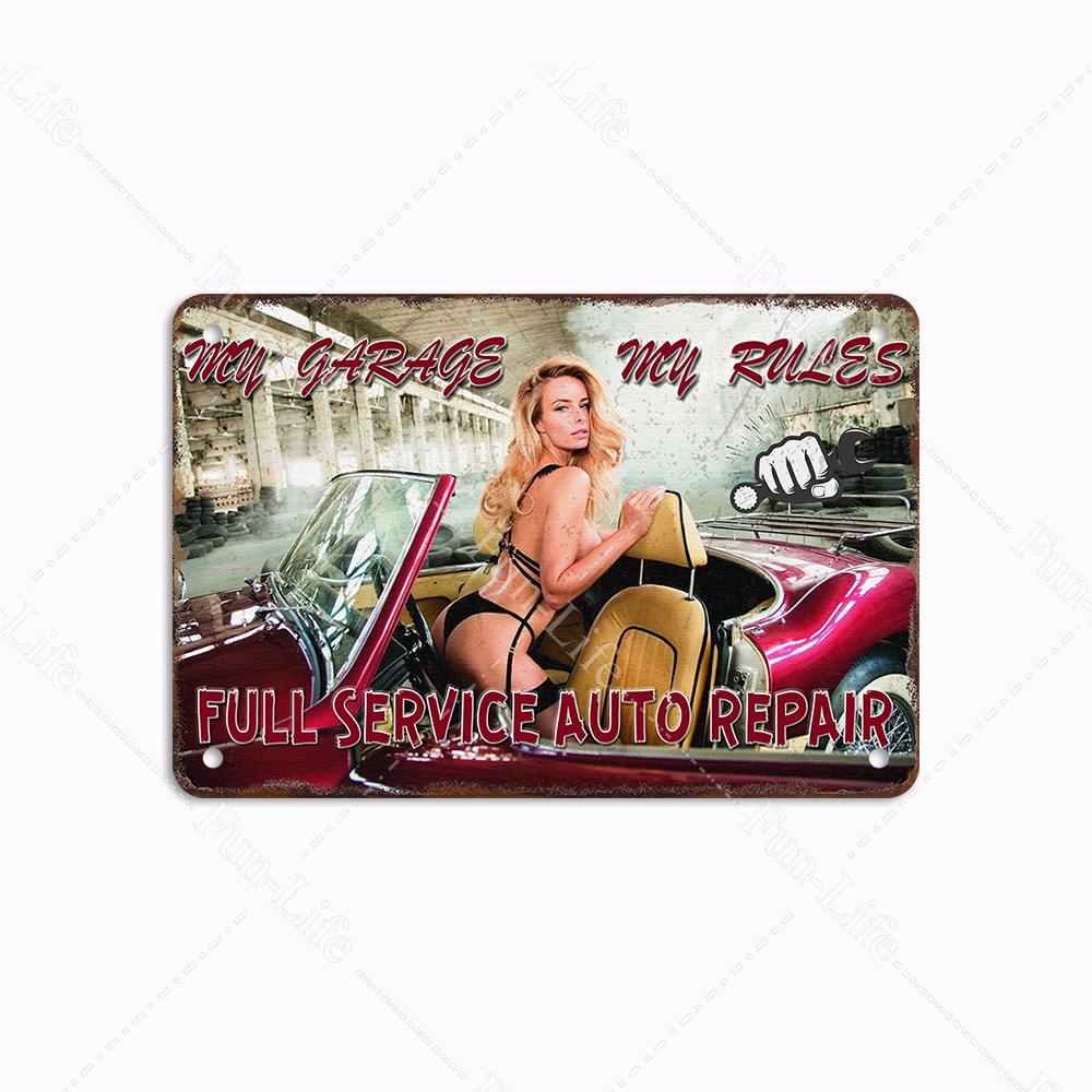 Гараж Классика Винтаж Красивая Девушка Металлическая Табличка Ретро Оловянная Вывеска Железная Живопись Бар Клуб Искусство Домашний Настенный Декор Плакат 20x30 см