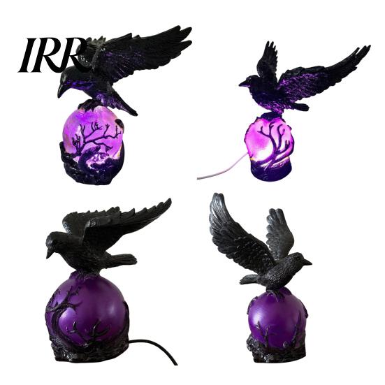 Unique Animal Lamp Gothic Raven LED Ball Lamp, Mysterious Crow on Orb Sculpture, Intricate Resin Sculpture Halloween Decorative Table for Bedside