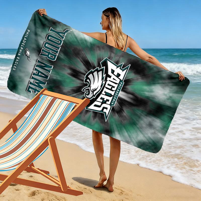 Name Custom Philadelphia Eagles Print Beach Towel, Large Soft Quick Dry Towel for Beach Camping Swimming