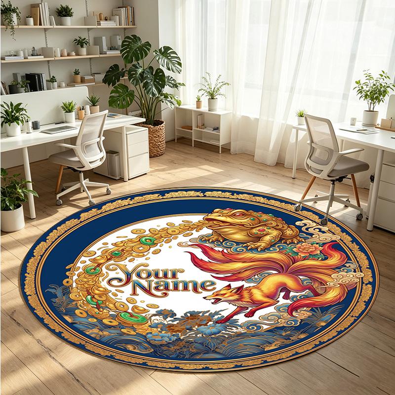 Wild Animals (112) Theme Round Crystal Velvet Rug Custom Name Text Personalized Floor Mat Home Decor Non Slip Crystal Carpet