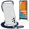 Protective Case - BOOLING - for Samsung Galaxy A23 5G - Shockproof - Transparent - Navy Blue Lanyard