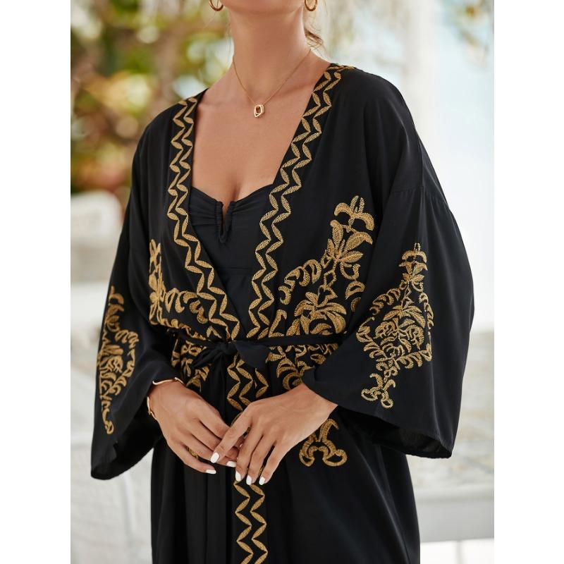 Женская мода весна осень длинные рукава V-образный вырез высокая талия повседневные платья