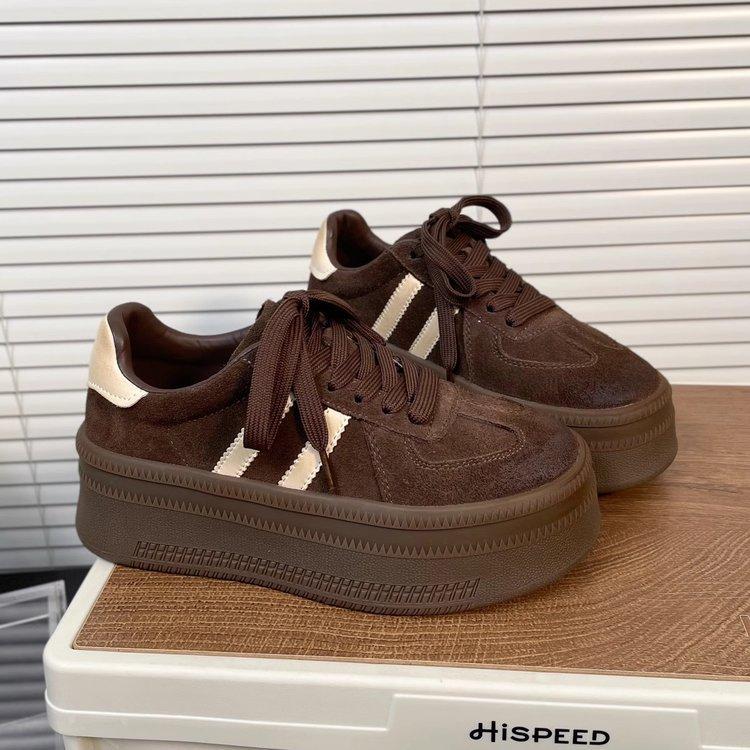 Ретро немецкие тренировочные кроссовки женские 2025 осень новые на толстой подошве универсальные спортивные кеды на платформе с цветовой блокировкой на шнуровке повседневные кроссовки