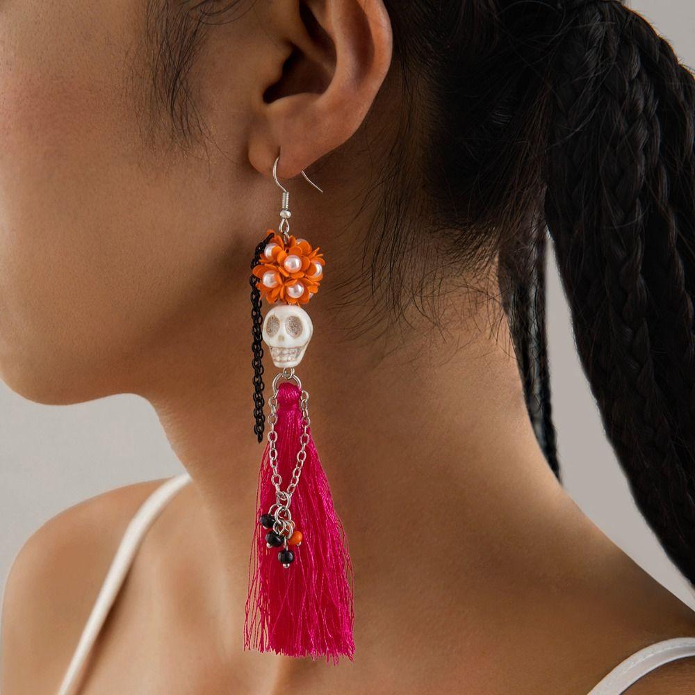 Rice Bead Skull Drop Earring Tassel Ear Jewelry Accessories Creative Pumpkin Earrings Women