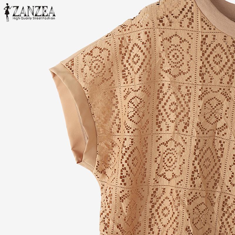 ZANZEA Женский комплект из двух частей: блузка с коротким рукавом и шорты, кружевной вязанный крючком костюм в стиле пэчворк