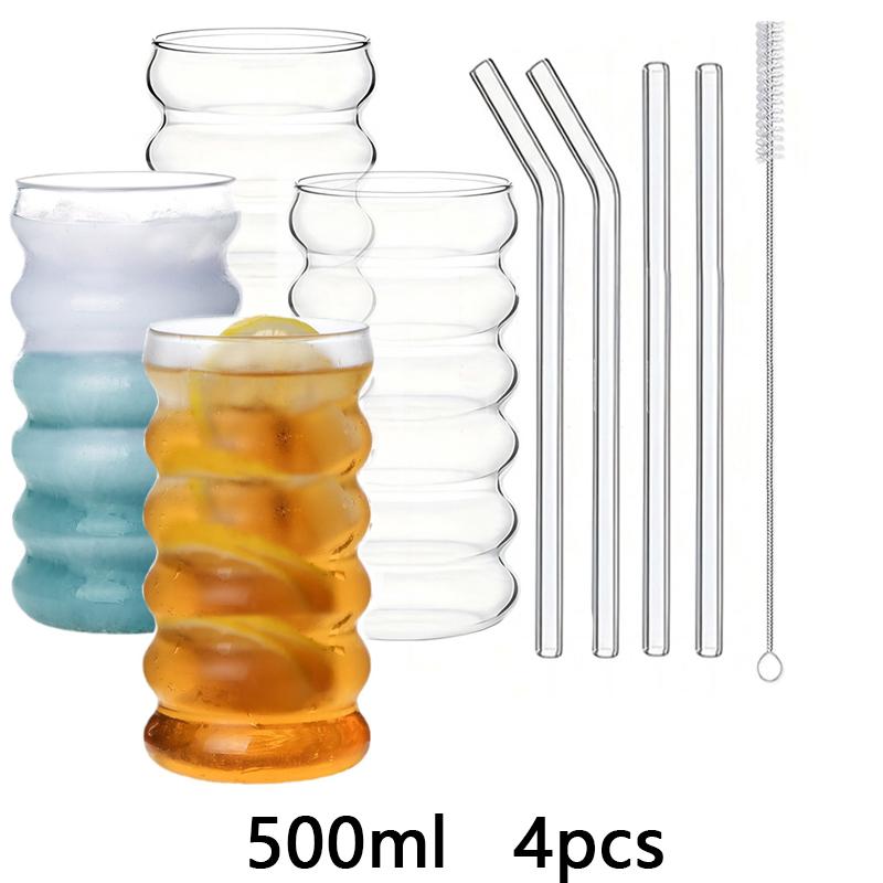 1/2/4 шт. волнообразные стаканы для напитков с соломинками, винтажные стеклянные чашки, стаканы для сока, пива, вина, шампанского, коктейля