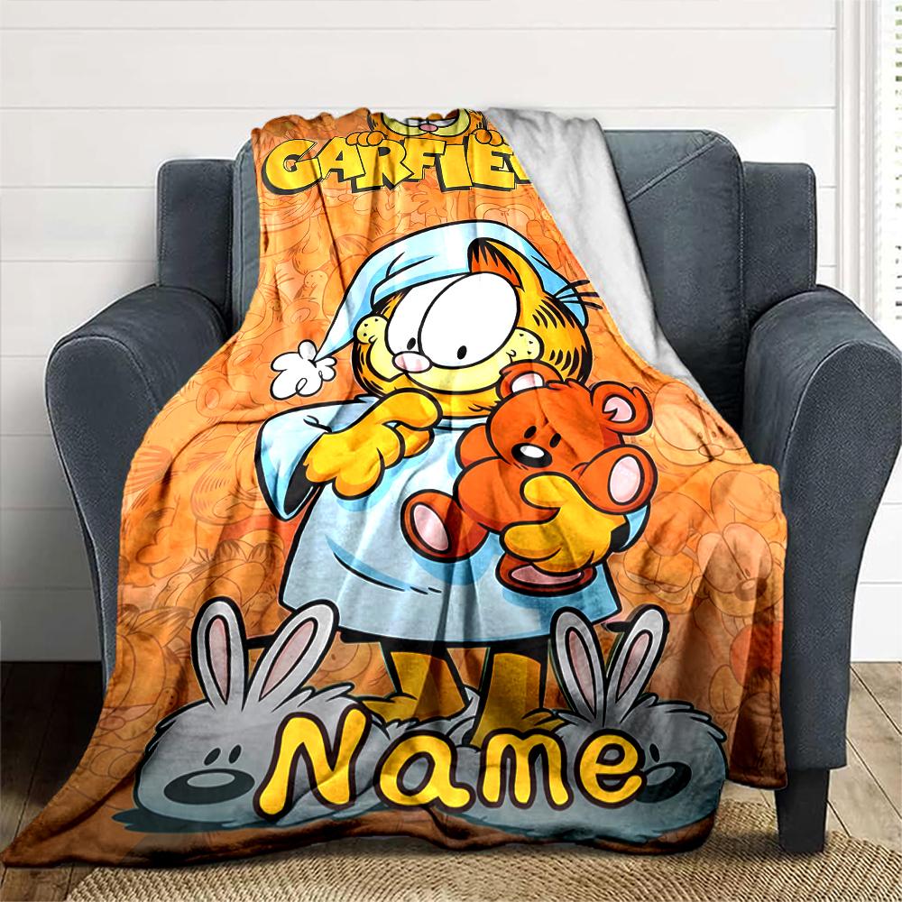Customiz Name Personality Garfield Blanket Soft &Warm Sofa Office Bed Travel Lunch Break Blanket, Gift Suitable All Seasons