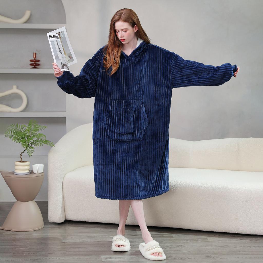 Женский фланелевой халат с капюшоном, мягкая одежда для сна, передний карман, однотонная теплая ночная рубашка с капюшоном, зимняя домашняя одежда, халаты, ночные рубашки