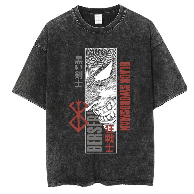 Винтажная футболка с принтом аниме Berserk Guts Graphic Printed Tee для мужчин и женщин, повседневные свободные футболки, высококачественная хлопковая футболка Harajuku для мужчин