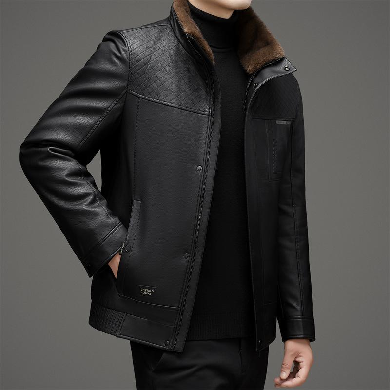 Новая зимняя утолщенная куртка из натуральной кожи со съемной подкладкой и мехом, универсальная кожаная куртка для мужчин среднего возраста