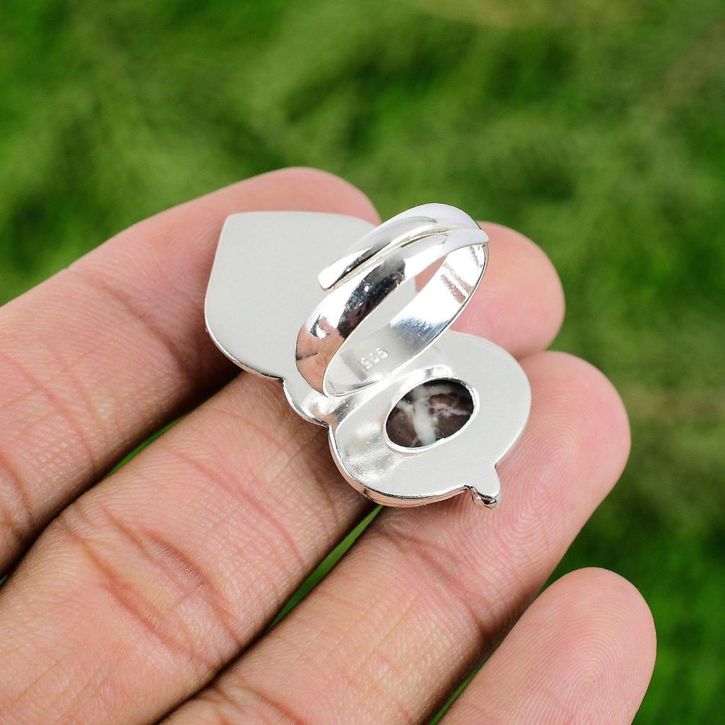 Natural Coconut Jasper 925 Silver Solitaire Bird Adjustable Ring For Girls