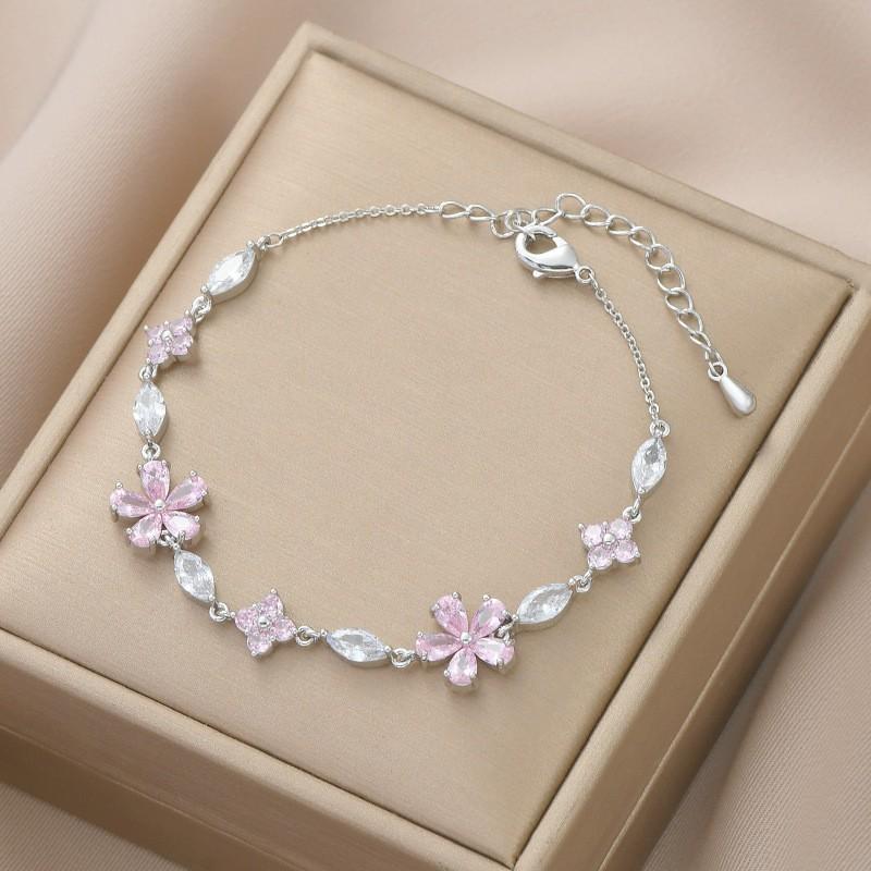 Elegant Womens Geometric Floral Zircon Bracelet Gold Plated Copper Adjustable Fashion Jewelry Daily Wear