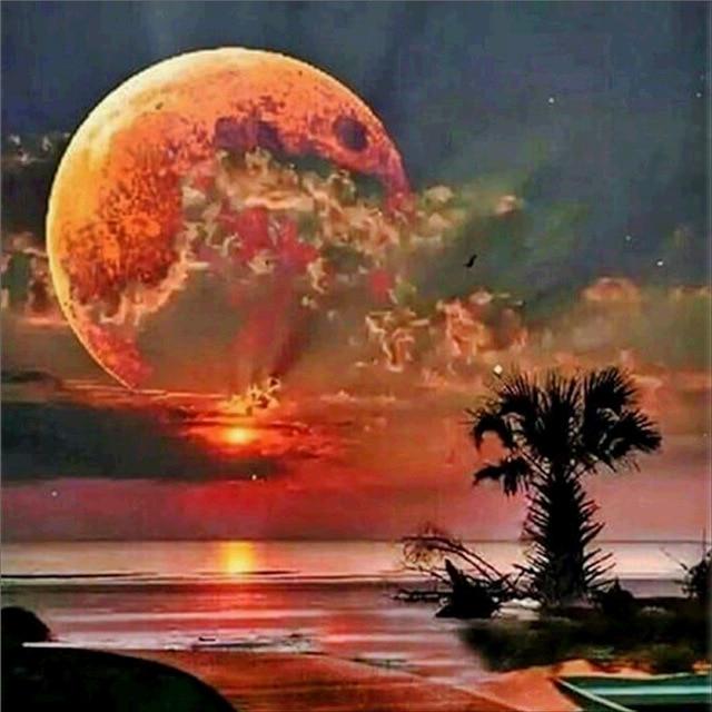 5D DIY Алмазная картина Полный круг Пейзаж Дерево Отражение Вышивка Картина Вышивка крестом