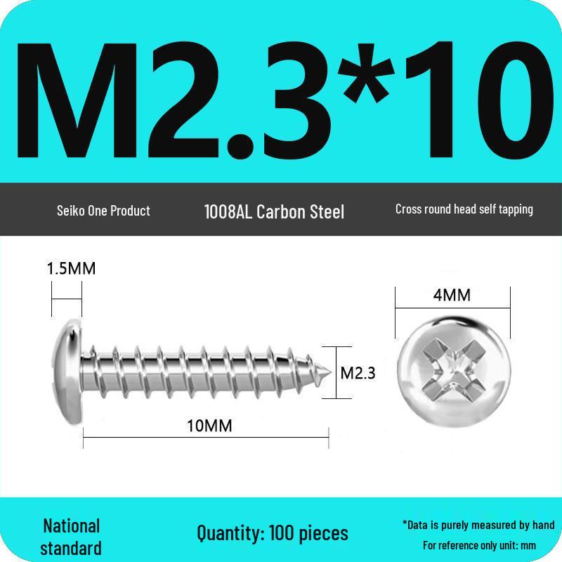 Galvanized Self-Tapping Screws, Round Head, White Zinc, PA Cross Pan, Pointed Tail M1.2-M4