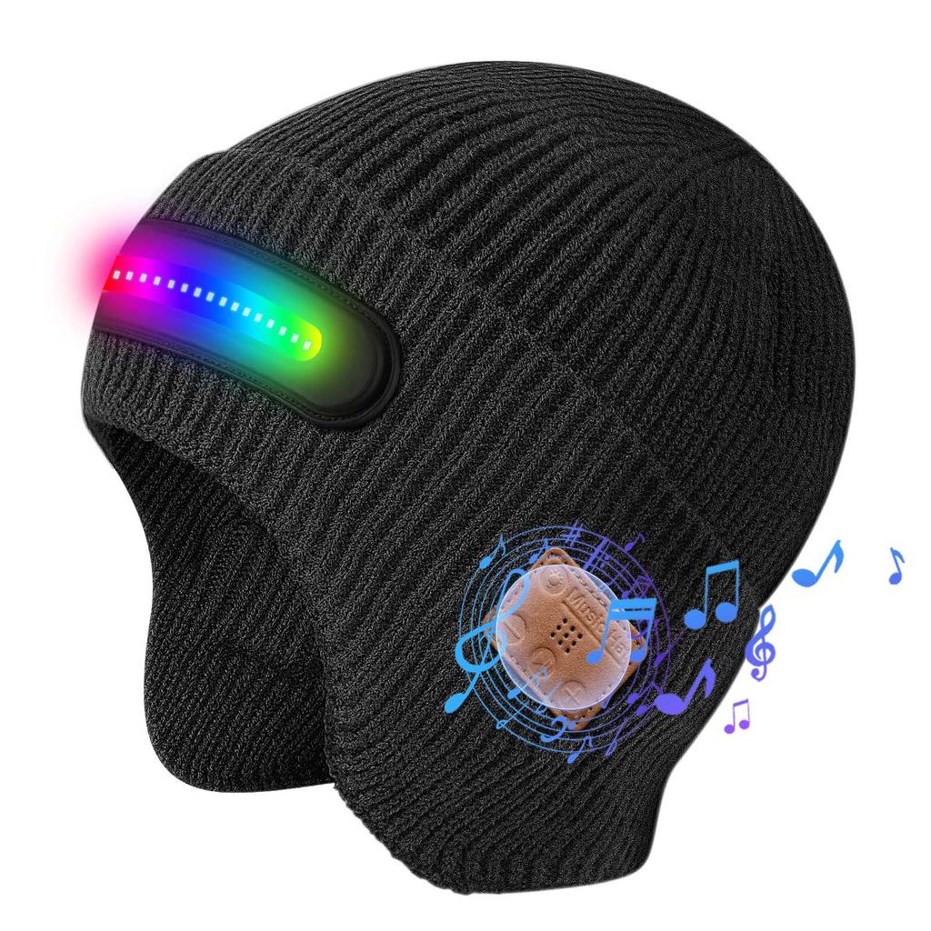 Светодиодная Bluetooth Музыкальная Шапка-Бини, Перезаряжаемая Беспроводная Вязаная Шапка со Светом, Съемная Стираемая Зимняя Шапка для Бега, Велосипеда, Кемпинга